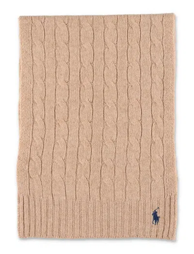 Polo Ralph Lauren Cable Wool-cashmere Scarf In Brown