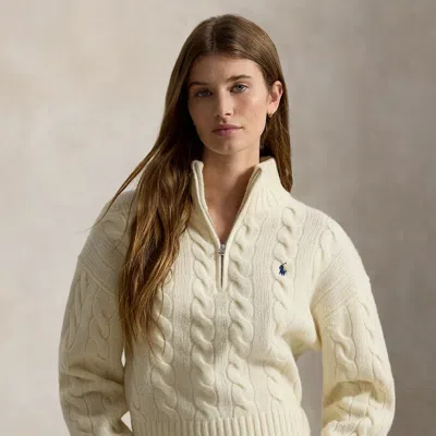 Polo Ralph Lauren Cable Wool-cashmere Half-zip Sweater In Authentic Cream In Neutral