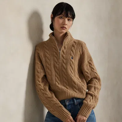 Polo Ralph Lauren Cable Wool-cashmere Half-zip Sweater In Collection Camel Melange In Brown