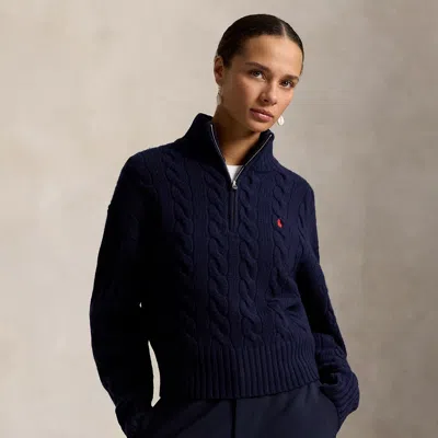 Polo Ralph Lauren Cable Wool-cashmere Half-zip Sweater In Hunter Navy