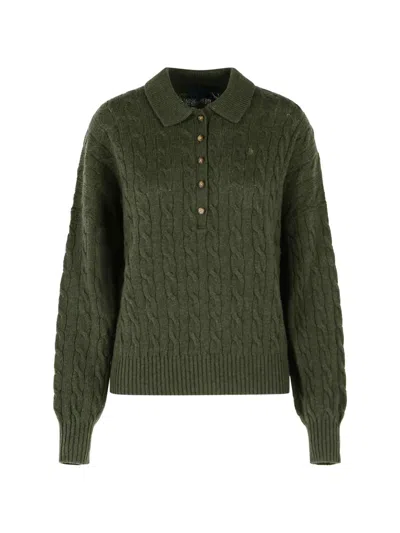 Polo Ralph Lauren Cable Wool-cashmere Polo-collar Jumper In Green