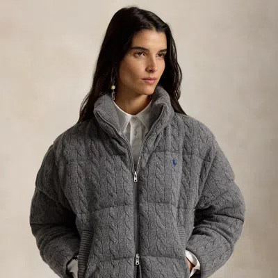 Polo Ralph Lauren Cable Wool-cashmere Puffer Jacket In Flannel Grey Heather