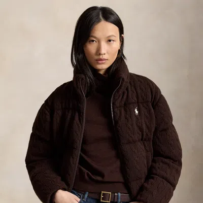 Polo Ralph Lauren Cable Wool-cashmere Puffer Jacket In Walnut Brown Melange