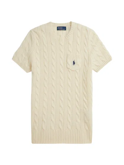 Polo Ralph Lauren Cable Wool-cashmere Short-sleeve Jumper In Neutral