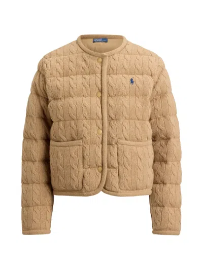 Polo Ralph Lauren Cable-knit Bomber Jacket In Brown