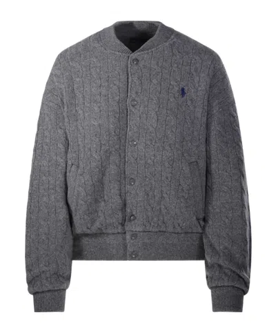 Polo Ralph Lauren Cable-knit Bomber Jacket In Gray