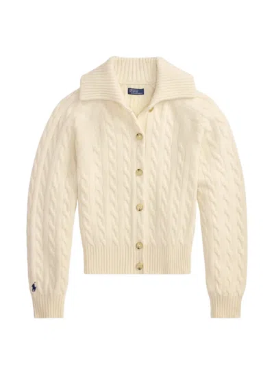 Polo Ralph Lauren Cable-knit Button-down Cardigan In Gold