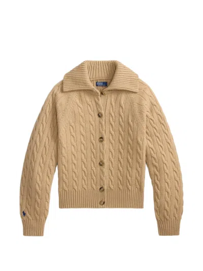 Polo Ralph Lauren Cable-knit Buttoned Jacket In Brown