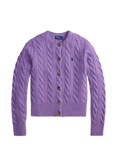 Polo Ralph Lauren Cable-knit Cardigan In Purple