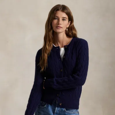 Polo Ralph Lauren Cable-knit Cashmere Crewneck Cardigan In Hunter Navy