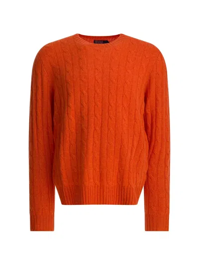 Polo Ralph Lauren Cashmere Crew Neck Sweater Cable Knit In Orange