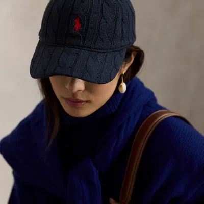 Polo Ralph Lauren Cable-knit Cotton Ball Cap In Navy