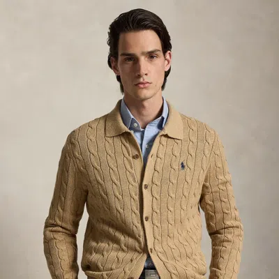 Polo Ralph Lauren Cable-knit Cotton Cardigan In Camel Melange In Brown