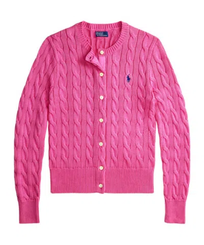 Polo Ralph Lauren Cable-knit Cotton Cardigan In Pink