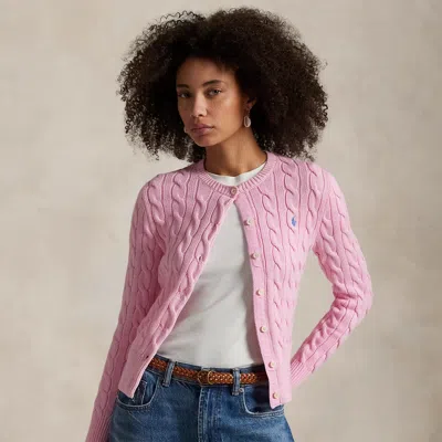 Polo Ralph Lauren Cable-knit Cotton Crewneck Cardigan In Carmel Pink