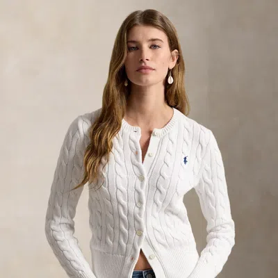 Polo Ralph Lauren Cable-knit Cotton Crewneck Cardigan In White