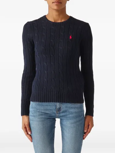 Polo Ralph Lauren Cable-knit Cotton Crewneck Sweater In 블루