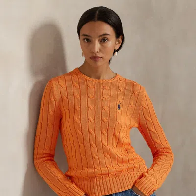 Polo Ralph Lauren Cable-knit Cotton Crewneck Sweater In Sun Orange