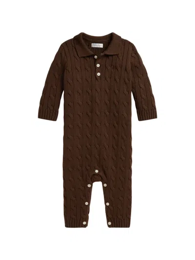 Polo Ralph Lauren Babies' Cable-knit Cotton Jumpsuit In Brown