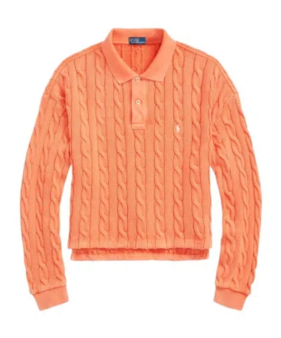 Polo Ralph Lauren Cable-knit Cotton Polo Shirt In Orange
