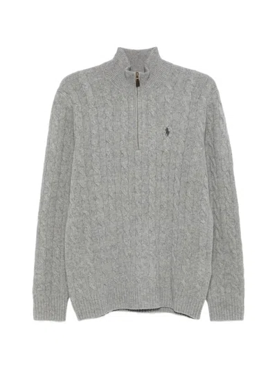 Polo Ralph Lauren Cable-knit Cotton Quarter-zip Jumper In Grey
