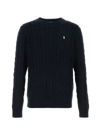 Polo Ralph Lauren Cotton Cable-knit Polo Pony Sweater In Black