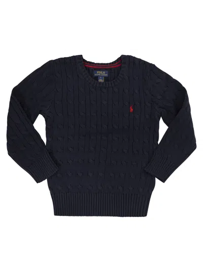 Polo Ralph Lauren Cable-knit Cotton Sweater With Logo In Blue