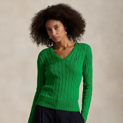 Polo Ralph Lauren Cable-knit Cotton V-neck Sweater In Preppy Green In White