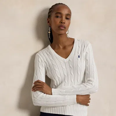 Polo Ralph Lauren Cable-knit Cotton V-neck Sweater In White