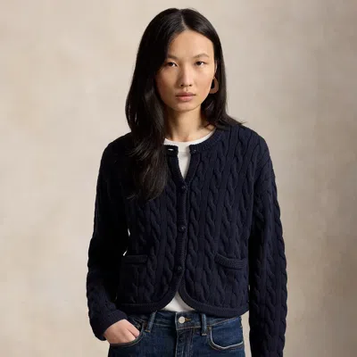 Polo Ralph Lauren Cable-knit Cotton-blend Cardigan In Hunter Navy