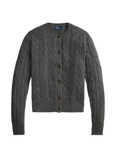 Polo Ralph Lauren Cable-knit Crewneck Cardigan In Gray