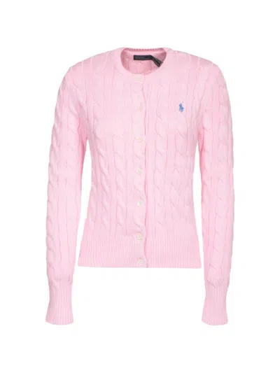 Polo Ralph Lauren Cable-knit Embroidered-logo Cardigan In Pink