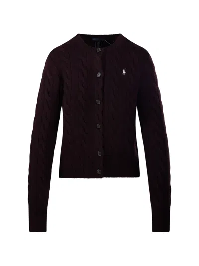 Polo Ralph Lauren Cable-knit Embroidered-logo Cardigan In Purple