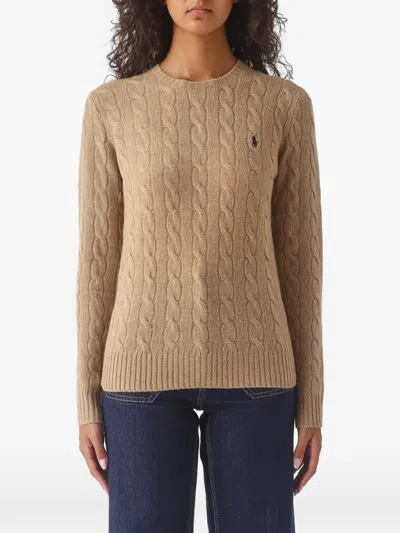 Polo Ralph Lauren Cable-knit Embroidered-logo Sweater In 뉴트럴