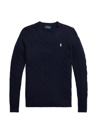 Polo Ralph Lauren Cable-knit Embroidered-logo Sweater In Blue