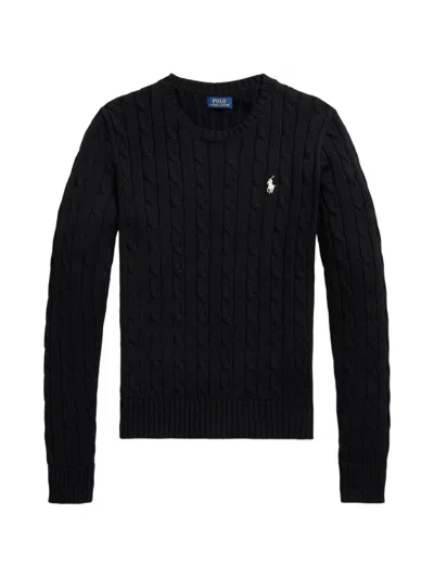 Polo Ralph Lauren Crewneck Cable-knit Wool And Cashmere Sweater In Navy In Black