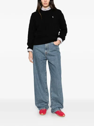 Polo Ralph Lauren Cable-knit Embroidered-logo Sweater In Black