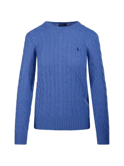 Polo Ralph Lauren Cable-knit Embroidered-logo Sweater In Blue