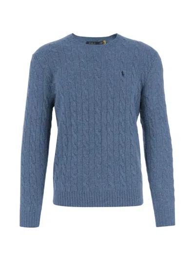 Polo Ralph Lauren Cable-knit Embroidered-logo Sweater In Blue