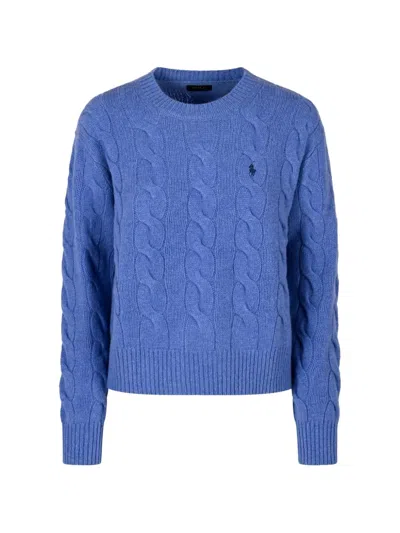Polo Ralph Lauren Cable-knit Embroidered-logo Sweater In Blue