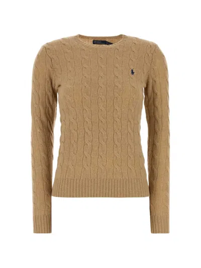 Polo Ralph Lauren Wool And Cashmere Crewneck Jumper With Cable Knit In Brown