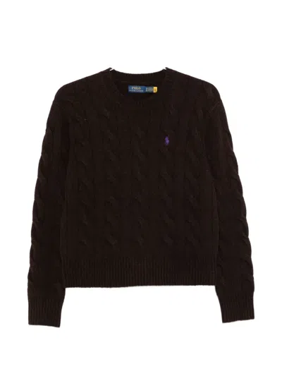 Polo Ralph Lauren Cable-knit Embroidered-logo Sweater In Brown