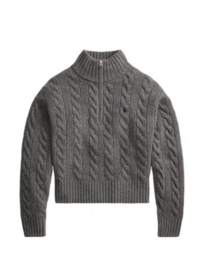 Polo Ralph Lauren Cable-knit Embroidered-logo Sweater In Gray