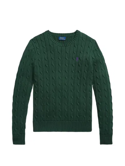 Polo Ralph Lauren Cable-knit Embroidered-logo Sweater In Green