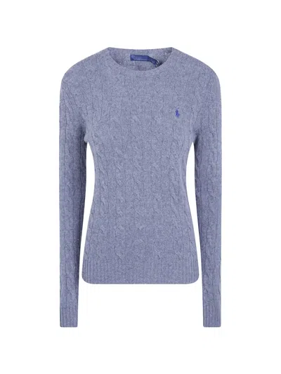 Polo Ralph Lauren Cable-knit Embroidered-logo Sweater In Blue