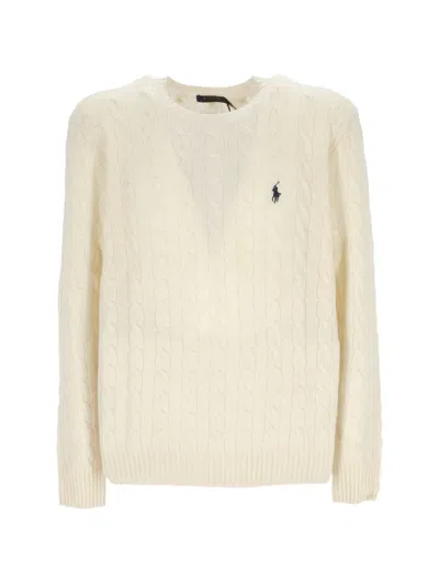 Polo Ralph Lauren Cable-knit Embroidered-logo Sweater In Neutrals