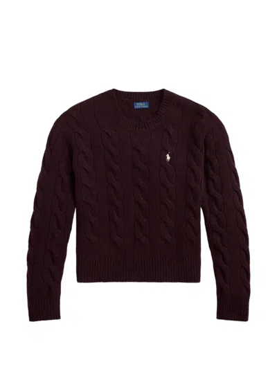 Polo Ralph Lauren Cable-knit Embroidered-logo Sweater In Brown