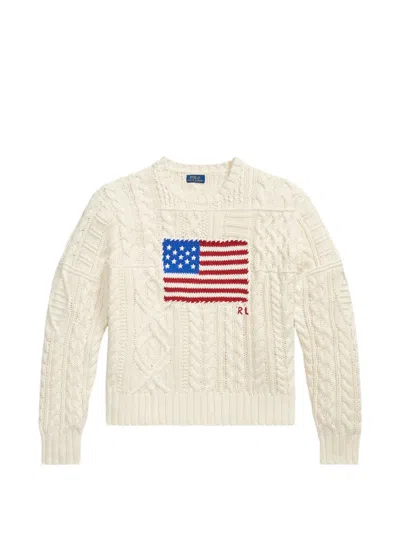 Polo Ralph Lauren Cable-knit Flag Sweater In Neutral