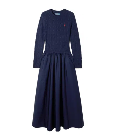 Polo Ralph Lauren Cable-knit Flared Dress In Blue