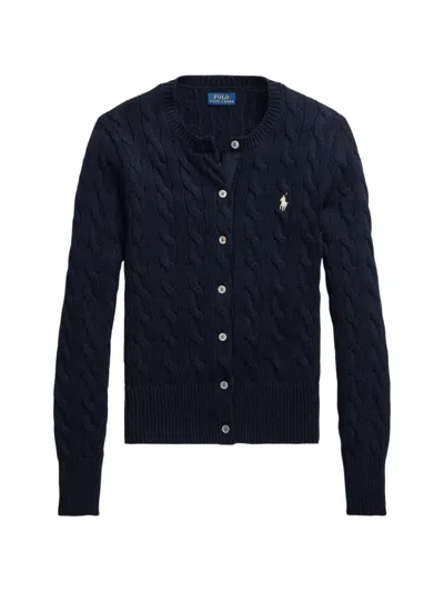 Polo Ralph Lauren Cable-knit Logo-embroidered Cardigan In Blue